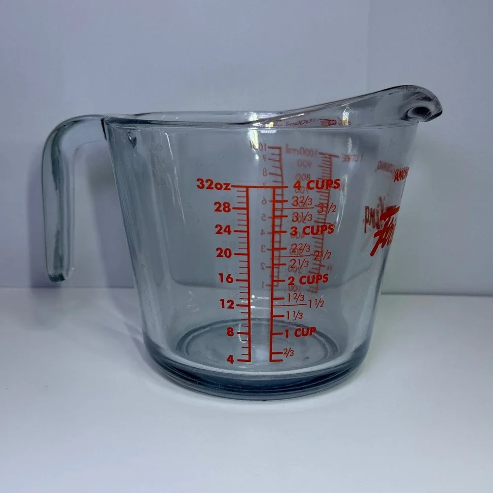 Anchor Hocking Fire-King Glass Measuring Cup 4 Cup 1 Quart Red Lettering USA